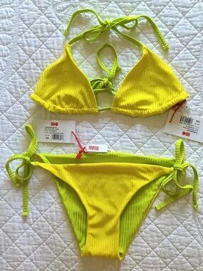 Solid & Striped Iris Reversible Bikini Swimsuit Daffodil Pear Medium NWT